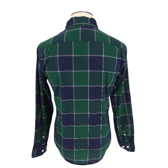 Express Slim Shirt Green Navy Plaid Long Sleeve Button Up Collared Mens Small - Picture 3 of 5